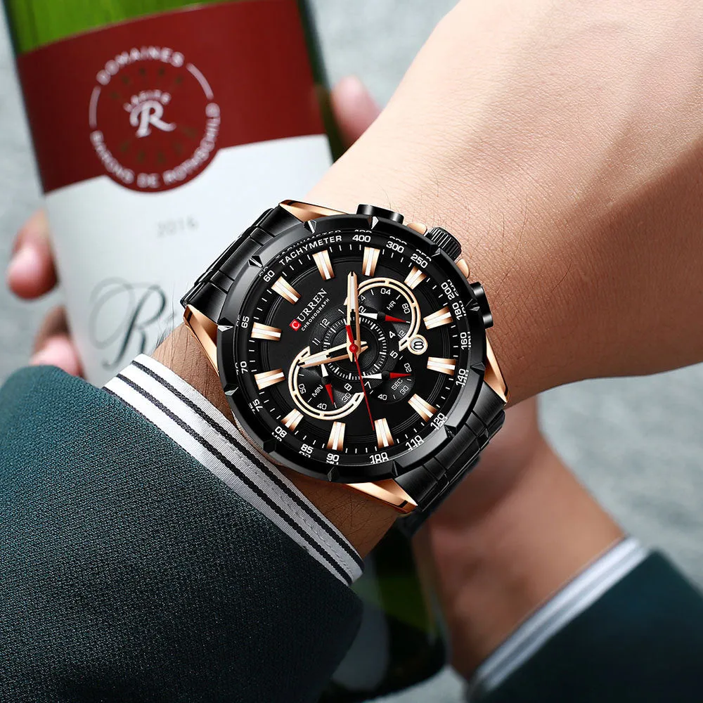 CURREN Stainless Steel Sport Men Watches Waterproof Chronograph Military Army  Wristwatch