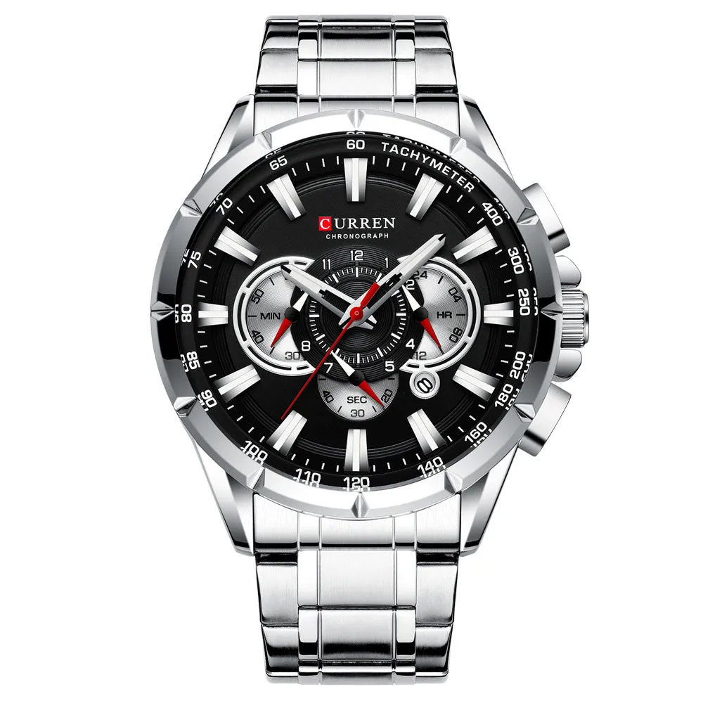CURREN Stainless Steel Sport Men Watches Waterproof Chronograph Military Army  Wristwatch