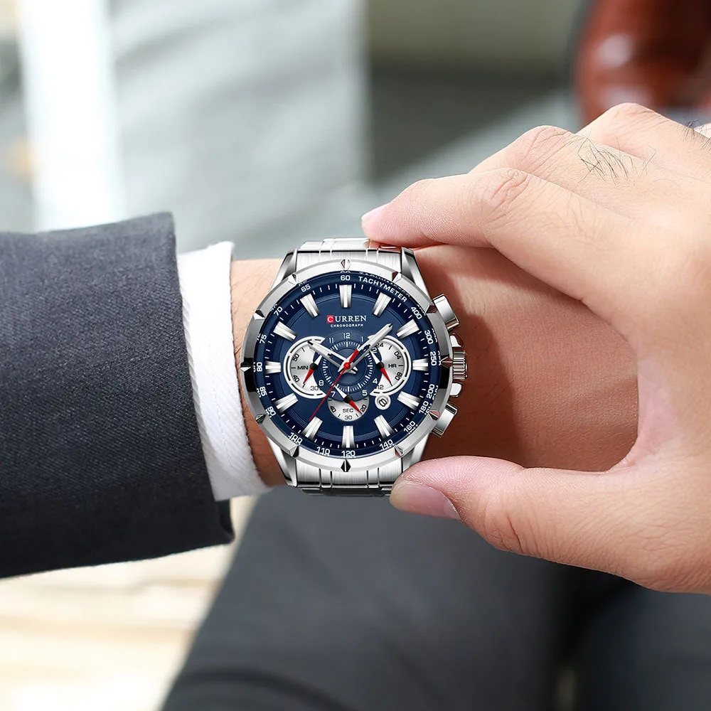 CURREN Stainless Steel Sport Men Watches Waterproof Chronograph Military Army  Wristwatch