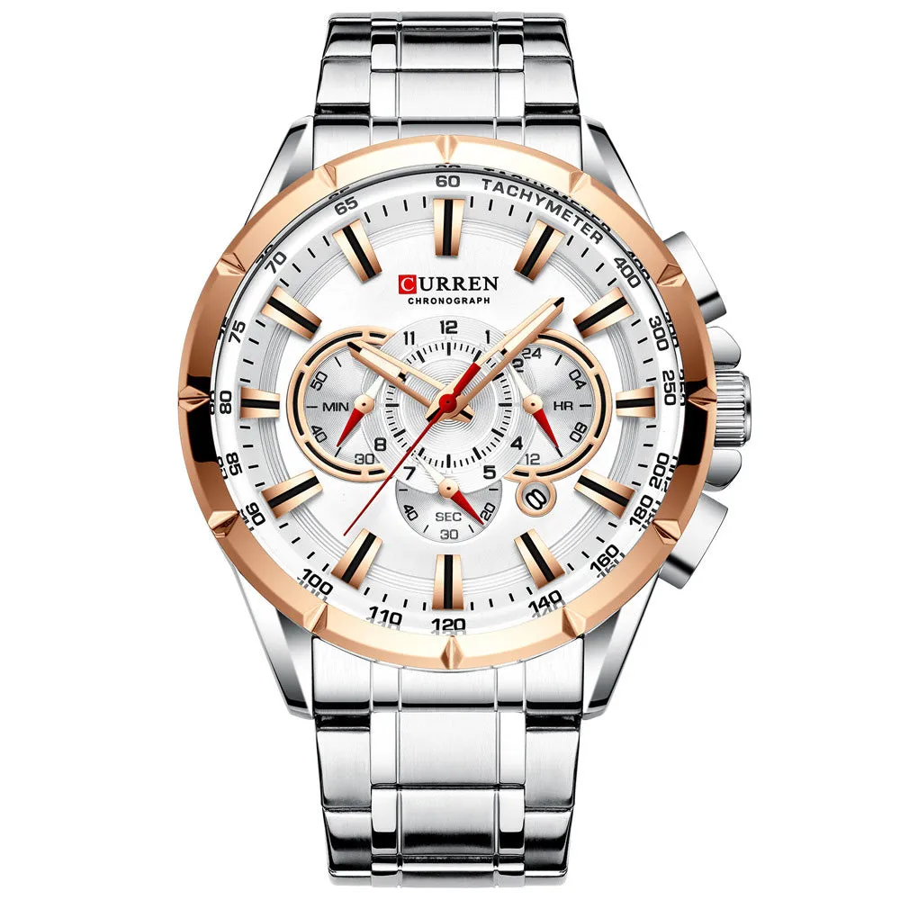 CURREN Stainless Steel Sport Men Watches Waterproof Chronograph Military Army  Wristwatch