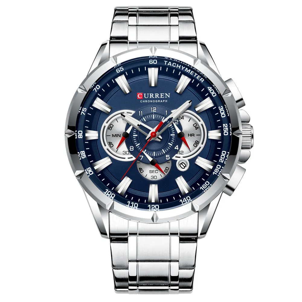 CURREN Stainless Steel Sport Men Watches Waterproof Chronograph Military Army  Wristwatch