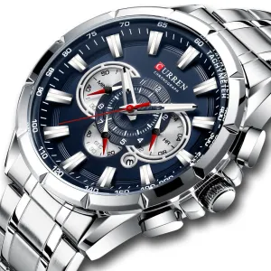 CURREN Stainless Steel Sport Men Watches Waterproof Chronograph Military Army  Wristwatch