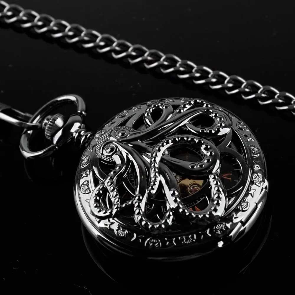 Dentily Hand Winding Hollow Roman Numerals Mechanical Pocket Watch Steampunk Mens Watches