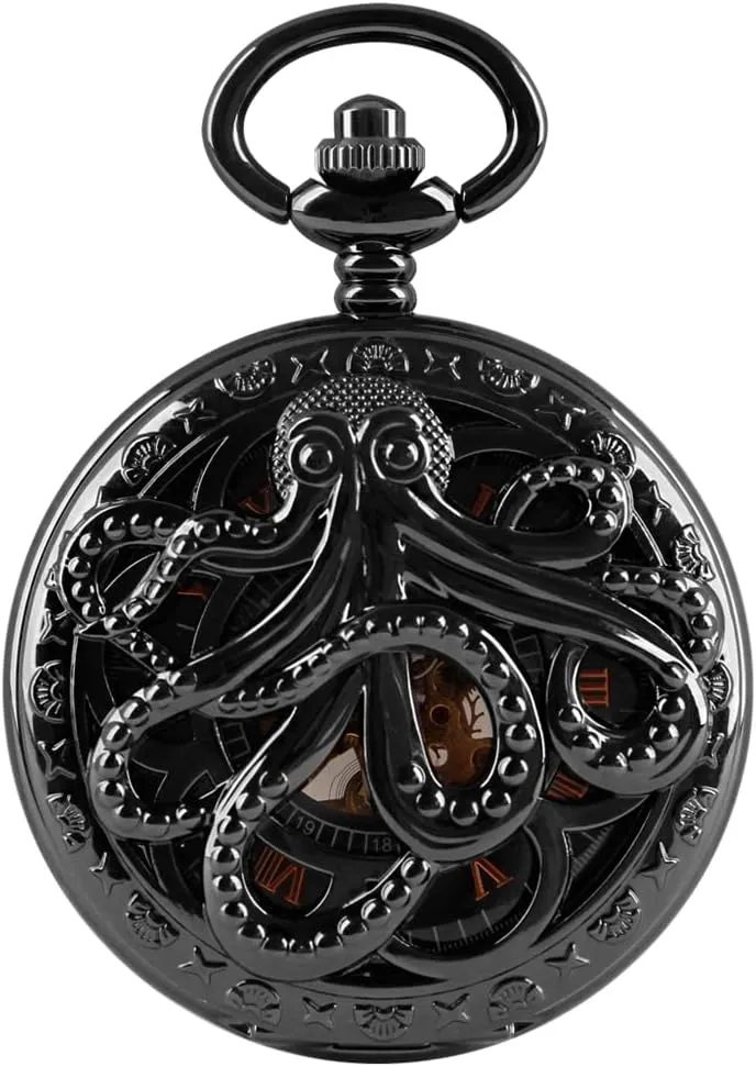 Dentily Hand Winding Hollow Roman Numerals Mechanical Pocket Watch Steampunk Mens Watches