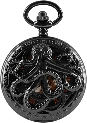 Dentily Hand Winding Hollow Roman Numerals Mechanical Pocket Watch Steampunk Mens Watches