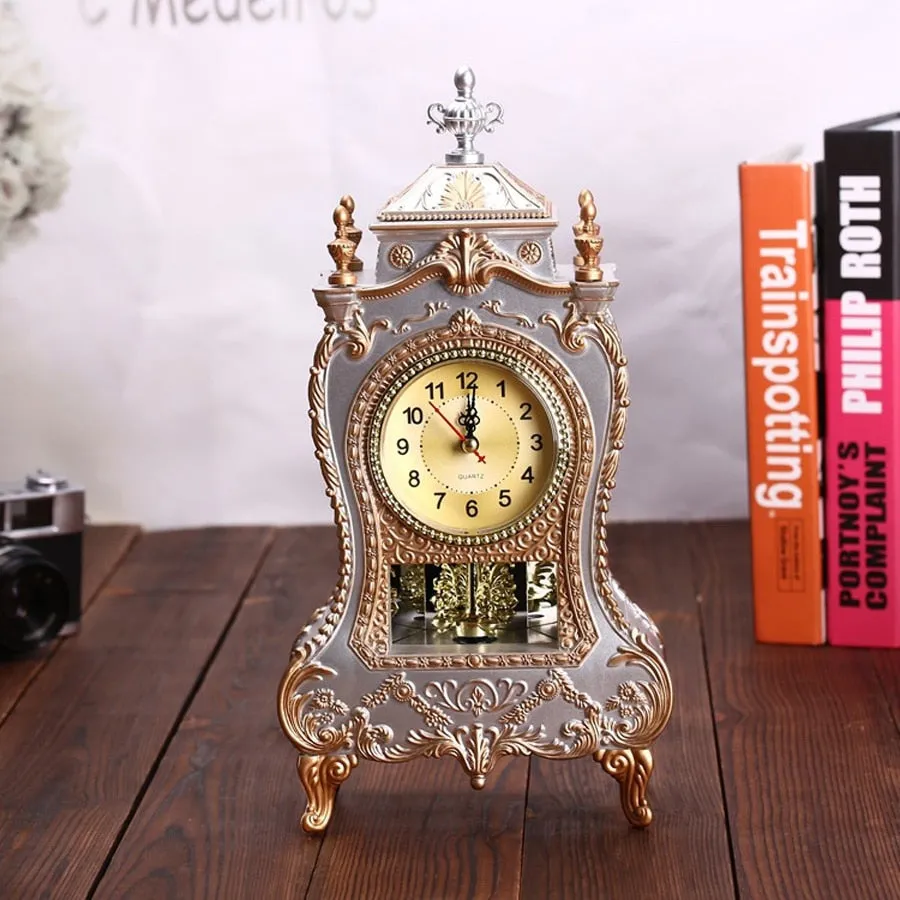 European Retro Table Clock Modern Design Decorative Bedroom Antique Style Desk Clock with 12 Music Hourly Chiming Desktop Clocks