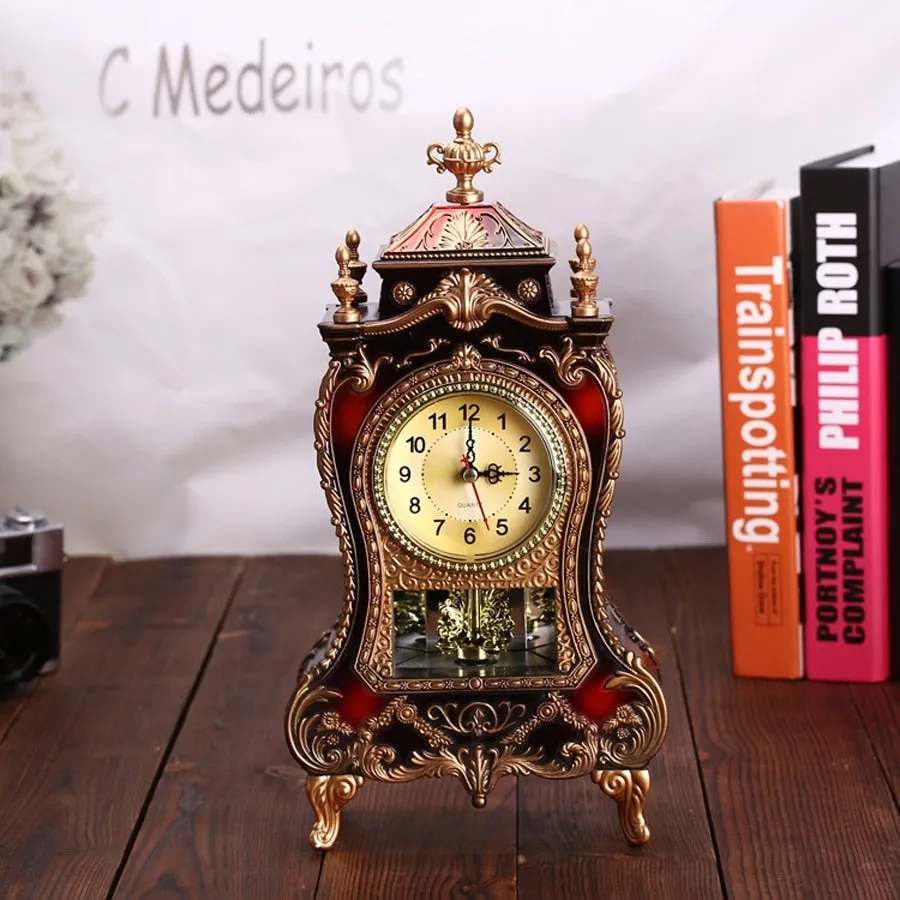 European Retro Table Clock Modern Design Decorative Bedroom Antique Style Desk Clock with 12 Music Hourly Chiming Desktop Clocks