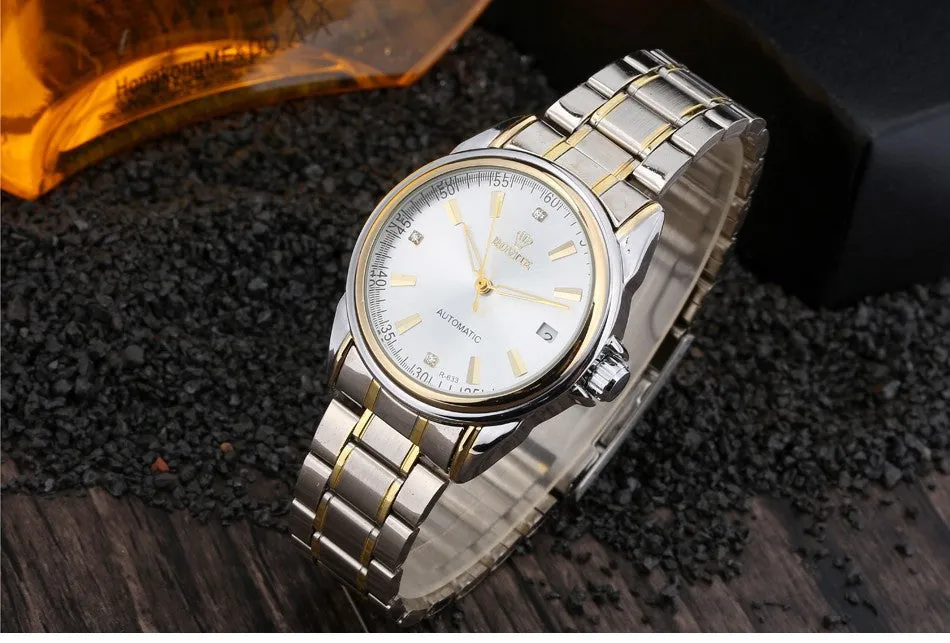 Fashion Automatic Winding Mechanical Watches Men Luxury Brand Full Steel Skeleton Men Hours Calendar Waterproof Wrist Watch For Men