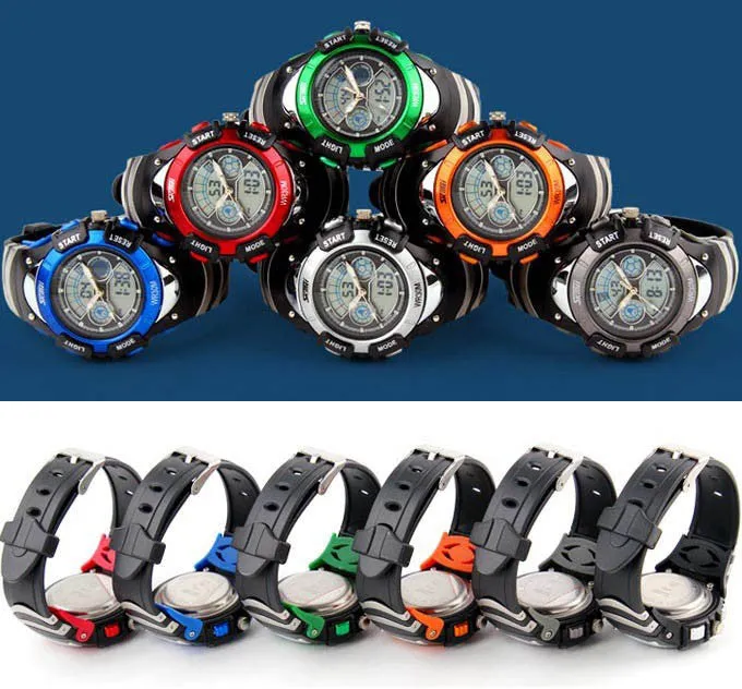Fashion Children Watches Dual Time LED Digital Quartz Multifunctional 30m Waterproof Swim Student Sports Watch