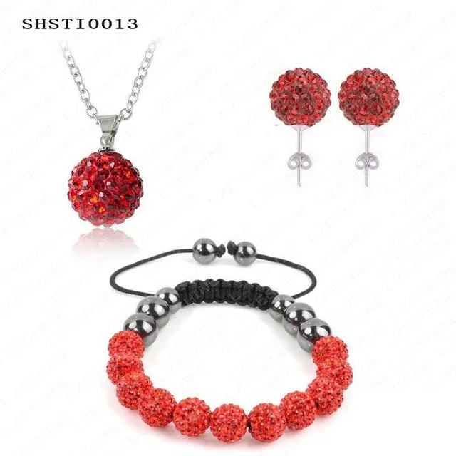 Fashion Crystal Shamballa Set Necklaces & Pendants/Bracelet/Earring Studs Jewelry Set With Disco Balls for Women SHSTImix1