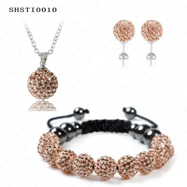 Fashion Crystal Shamballa Set Necklaces & Pendants/Bracelet/Earring Studs Jewelry Set With Disco Balls for Women SHSTImix1