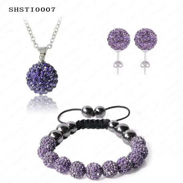 Fashion Crystal Shamballa Set Necklaces & Pendants/Bracelet/Earring Studs Jewelry Set With Disco Balls for Women SHSTImix1