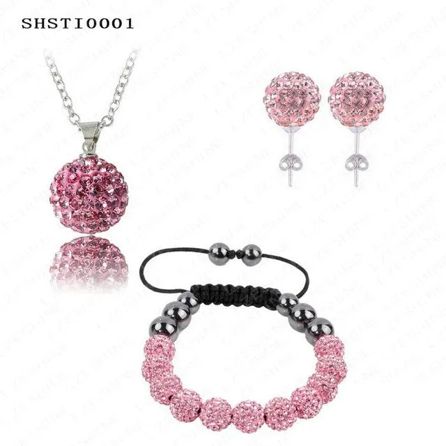Fashion Crystal Shamballa Set Necklaces & Pendants/Bracelet/Earring Studs Jewelry Set With Disco Balls for Women SHSTImix1