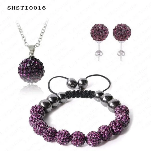 Fashion Crystal Shamballa Set Necklaces & Pendants/Bracelet/Earring Studs Jewelry Set With Disco Balls for Women SHSTImix1