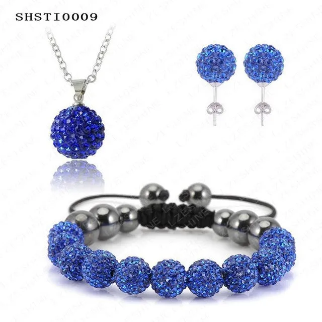 Fashion Crystal Shamballa Set Necklaces & Pendants/Bracelet/Earring Studs Jewelry Set With Disco Balls for Women SHSTImix1