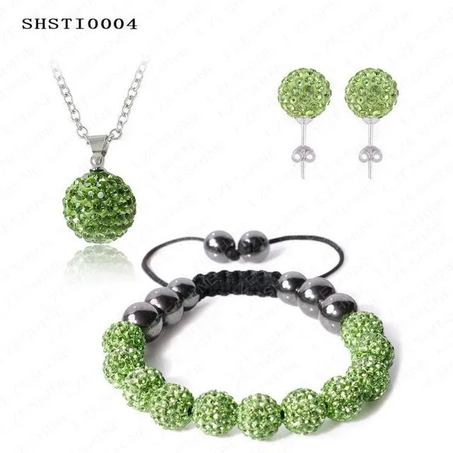 Fashion Crystal Shamballa Set Necklaces & Pendants/Bracelet/Earring Studs Jewelry Set With Disco Balls for Women SHSTImix1