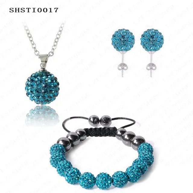 Fashion Crystal Shamballa Set Necklaces & Pendants/Bracelet/Earring Studs Jewelry Set With Disco Balls for Women SHSTImix1