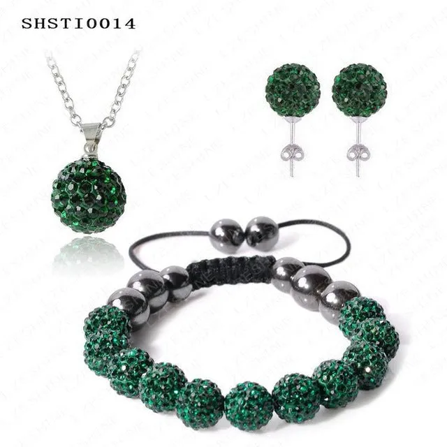 Fashion Crystal Shamballa Set Necklaces & Pendants/Bracelet/Earring Studs Jewelry Set With Disco Balls for Women SHSTImix1
