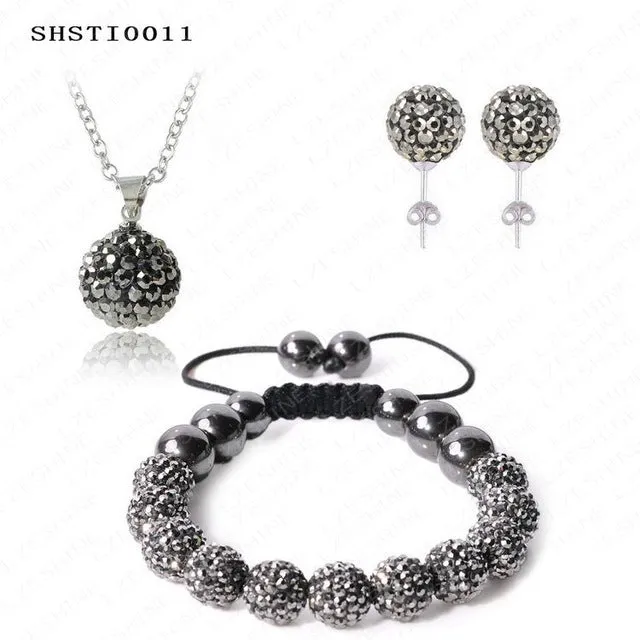 Fashion Crystal Shamballa Set Necklaces & Pendants/Bracelet/Earring Studs Jewelry Set With Disco Balls for Women SHSTImix1