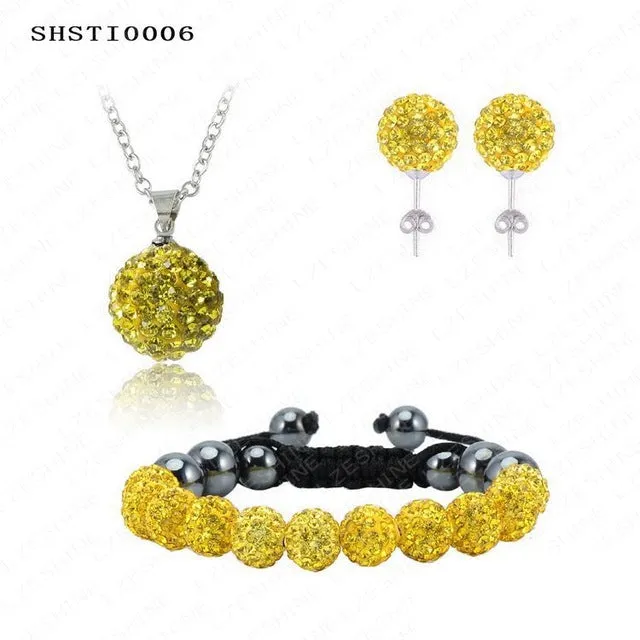 Fashion Crystal Shamballa Set Necklaces & Pendants/Bracelet/Earring Studs Jewelry Set With Disco Balls for Women SHSTImix1