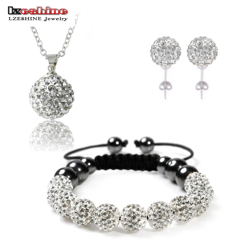 Fashion Crystal Shamballa Set Necklaces & Pendants/Bracelet/Earring Studs Jewelry Set With Disco Balls for Women SHSTImix1