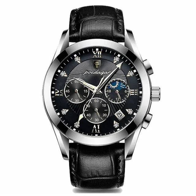 Fashion Leather Waterproof Luminous Top Brand Luxury Mens Quartz Wristwatch