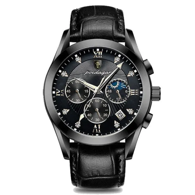 Fashion Leather Waterproof Luminous Top Brand Luxury Mens Quartz Wristwatch