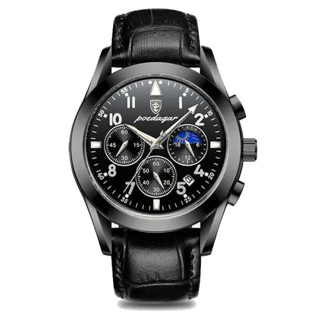 Fashion Leather Waterproof Luminous Top Brand Luxury Mens Quartz Wristwatch