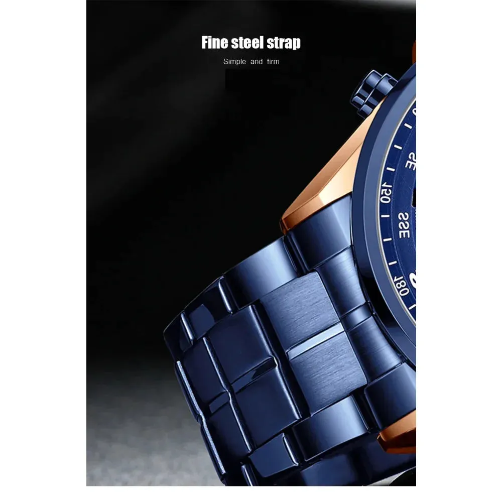 Fashion Stainless Steel Chronograph Quartz Wristwatches with Luminous Hands