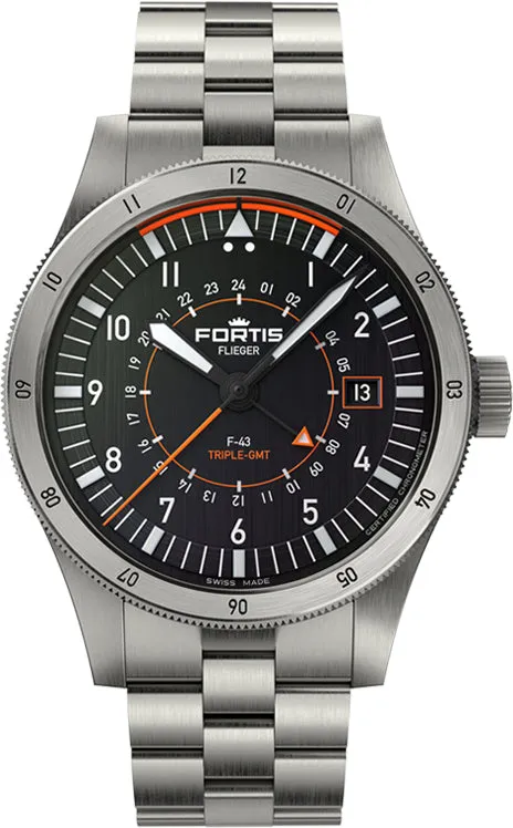 Fortis Flieger F-43 Triple GMT On Block Bracelet