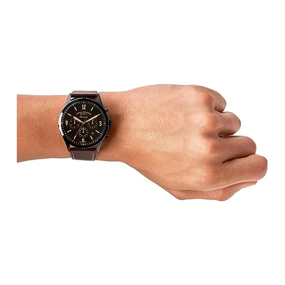 Fossil Men's Black Dial Brown Leather Band Analog Quartz Watch - FS5608