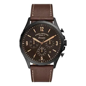 Fossil Men's Black Dial Brown Leather Band Analog Quartz Watch - FS5608