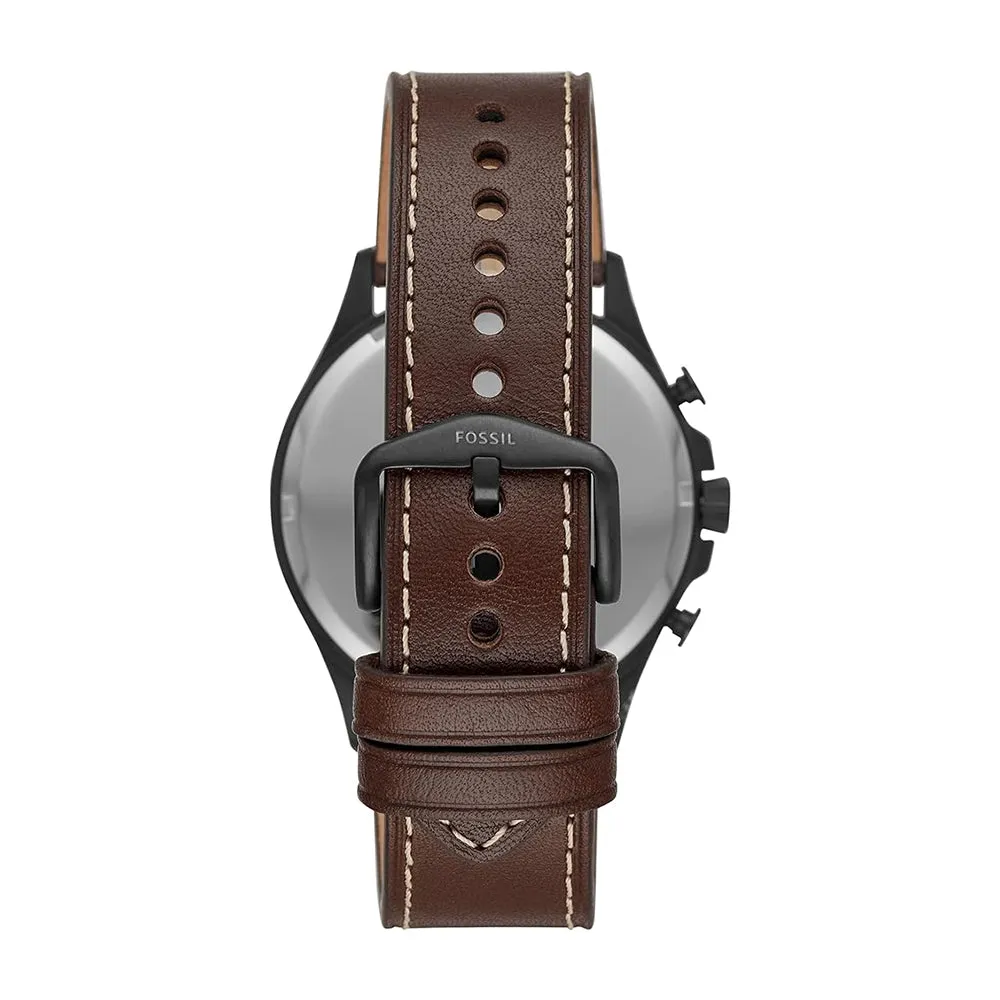 Fossil Men's Black Dial Brown Leather Band Analog Quartz Watch - FS5608