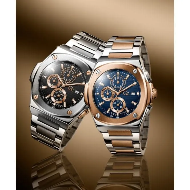 GC Gents Coussin Shape Silver Rose Gold Watch Y99002G7MF