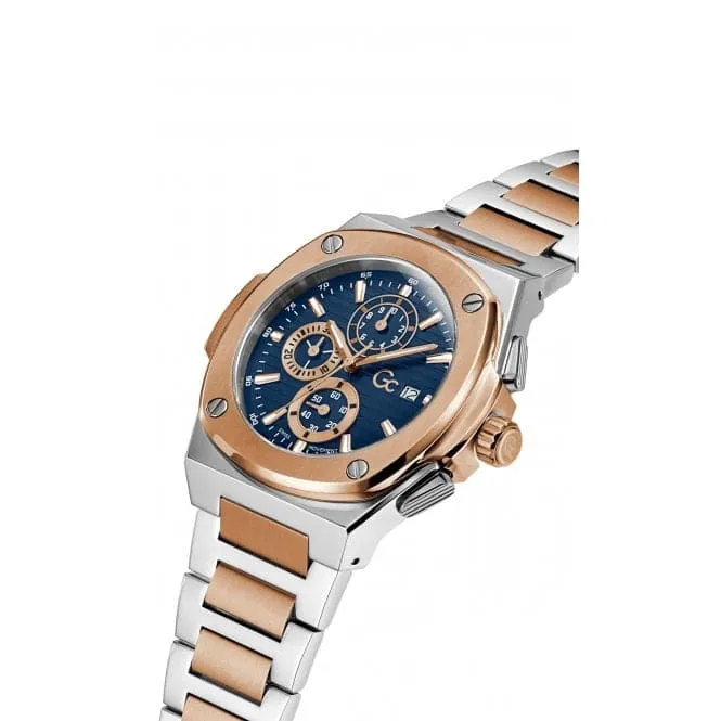 GC Gents Coussin Shape Silver Rose Gold Watch Y99002G7MF