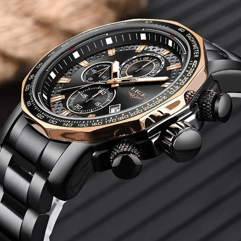 Great Gifts for Men -Famous Brand New Sport Chronograph Full Steel Quartz Waterproof Luxury Watch