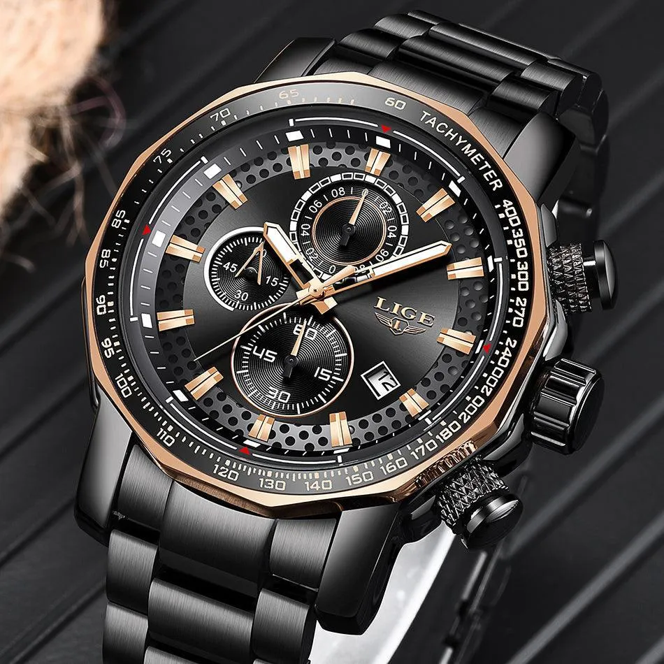 Great Gifts for Men -Famous Brand New Sport Chronograph Full Steel Quartz Waterproof Luxury Watch
