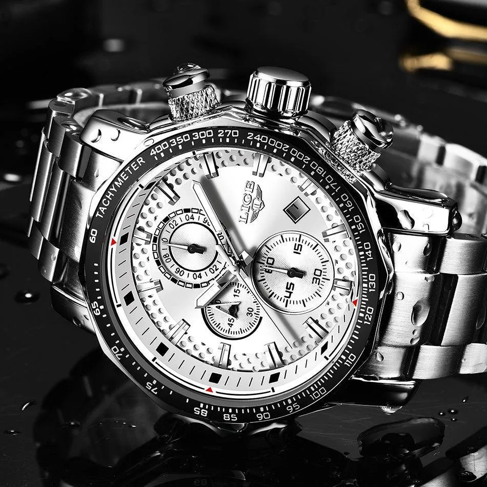 Great Gifts for Men -Famous Brand New Sport Chronograph Full Steel Quartz Waterproof Luxury Watch