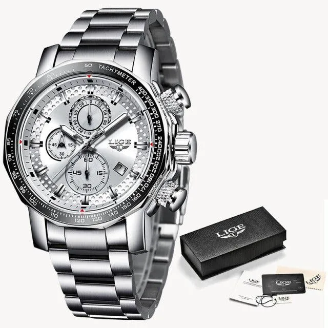 Great Gifts for Men -Famous Brand New Sport Chronograph Full Steel Quartz Waterproof Luxury Watch