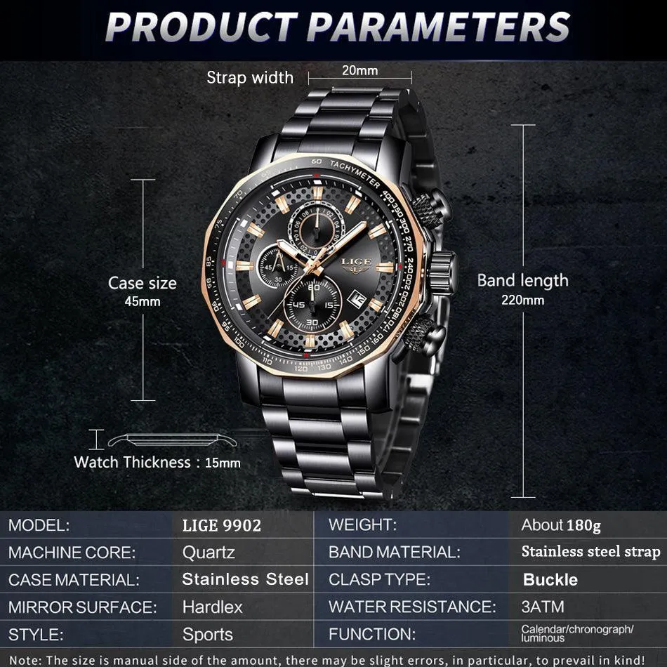 Great Gifts for Men -Famous Brand New Sport Chronograph Full Steel Quartz Waterproof Luxury Watch