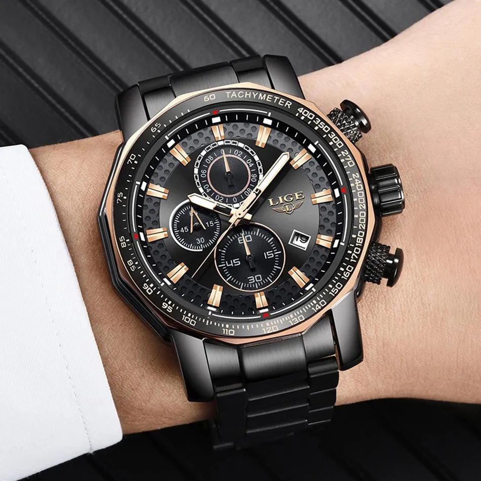Great Gifts for Men -Famous Brand New Sport Chronograph Full Steel Quartz Waterproof Luxury Watch