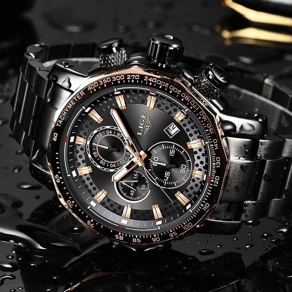 Great Gifts for Men -Famous Brand New Sport Chronograph Full Steel Quartz Waterproof Luxury Watch