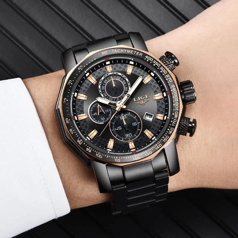 Great Gifts for Men -Famous Brand New Sport Chronograph Full Steel Quartz Waterproof Luxury Watch