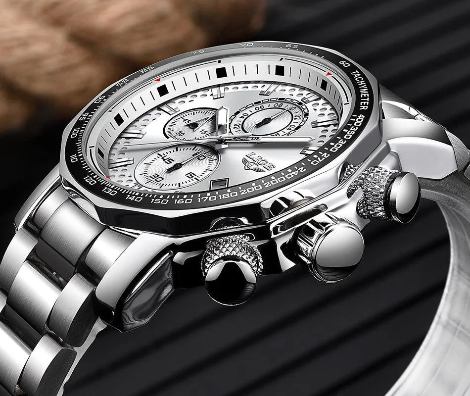 Great Gifts for Men -Famous Brand New Sport Chronograph Full Steel Quartz Waterproof Luxury Watch