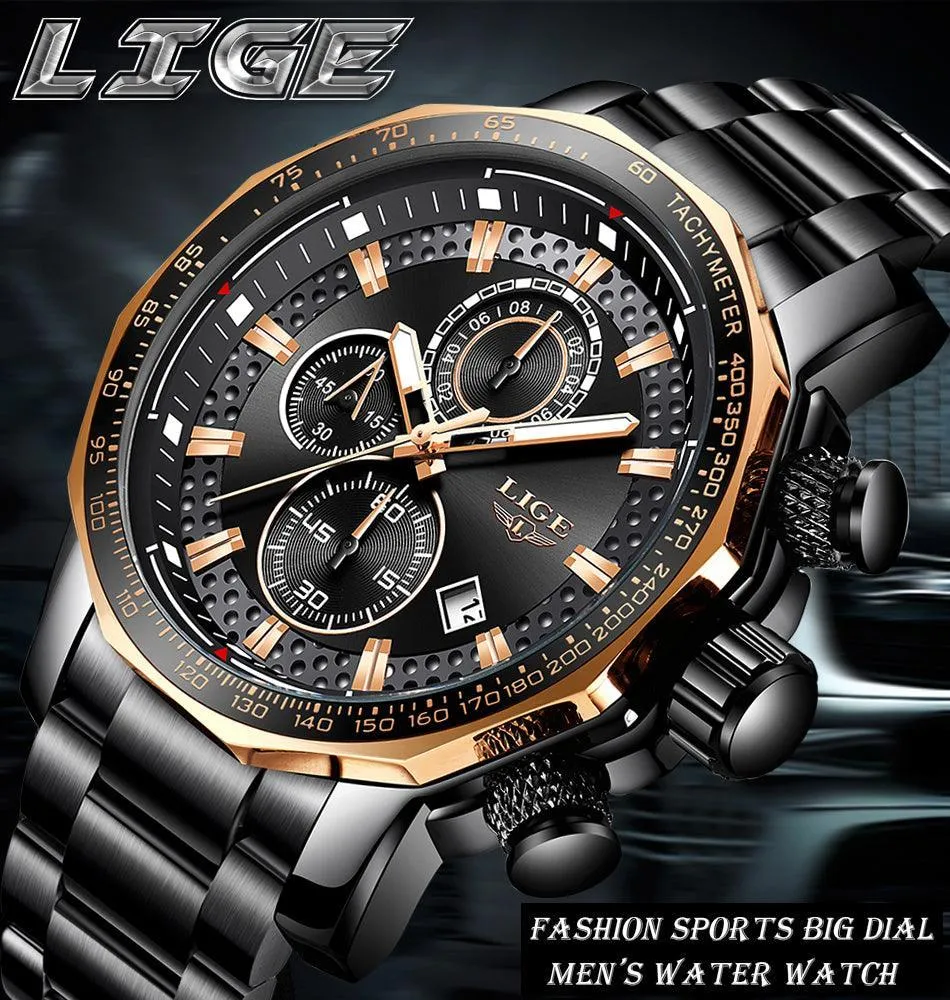 Great Gifts for Men -Famous Brand New Sport Chronograph Full Steel Quartz Waterproof Luxury Watch