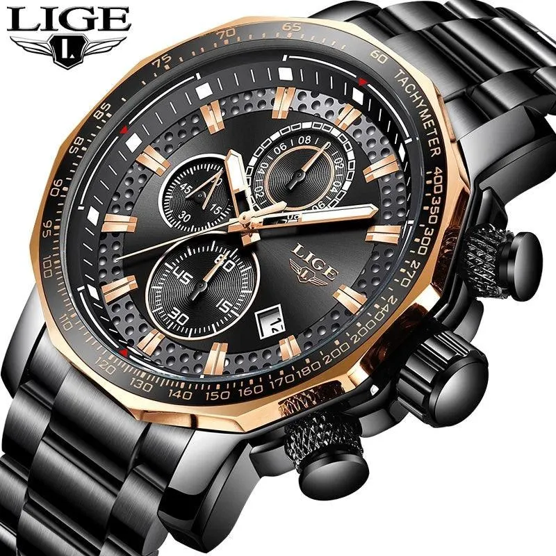 Great Gifts for Men -Famous Brand New Sport Chronograph Full Steel Quartz Waterproof Luxury Watch