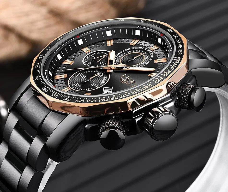 Great Gifts for Men -Famous Brand New Sport Chronograph Full Steel Quartz Waterproof Luxury Watch