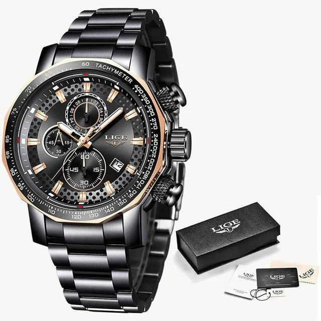 Great Gifts for Men -Famous Brand New Sport Chronograph Full Steel Quartz Waterproof Luxury Watch