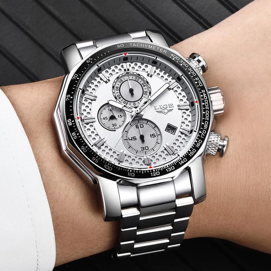 Great Gifts for Men -Famous Brand New Sport Chronograph Full Steel Quartz Waterproof Luxury Watch