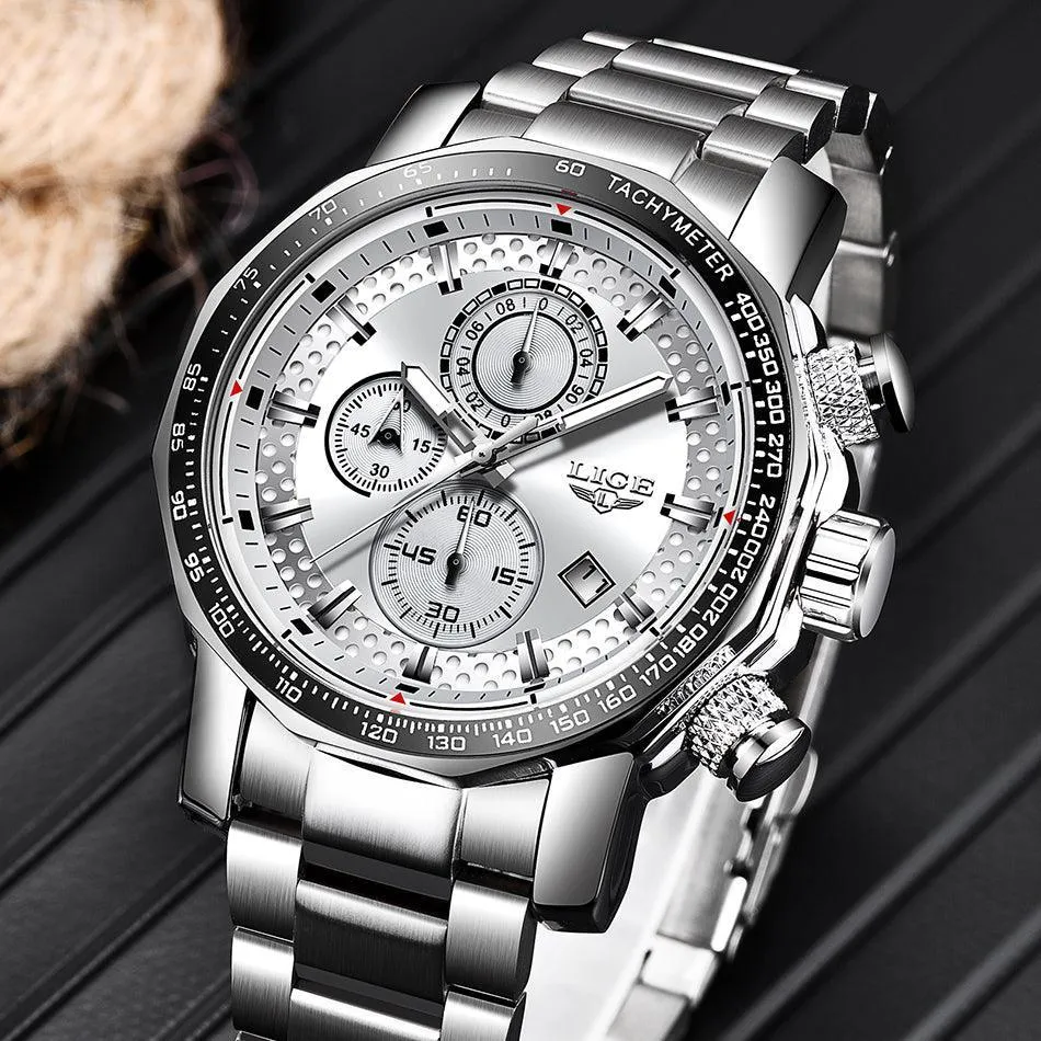 Great Gifts for Men -Famous Brand New Sport Chronograph Full Steel Quartz Waterproof Luxury Watch